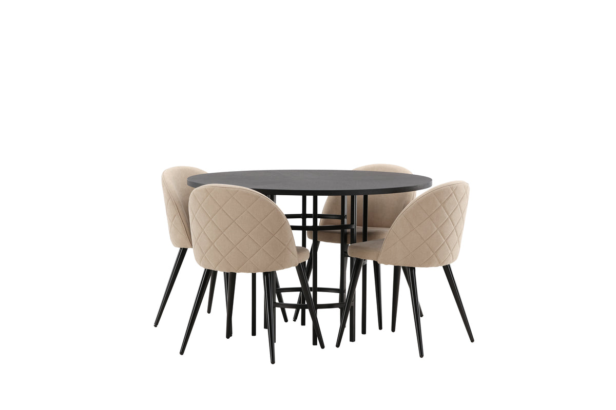 Venture Design Velvet & Copenhagen Matstolar 2-pack Beige + Runda Matbord ⌀115 Svart