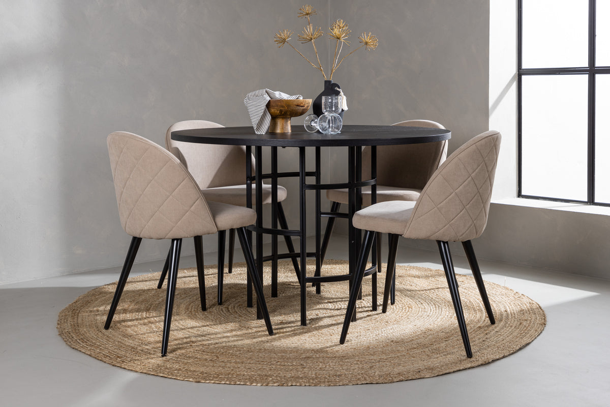 Venture Design Velvet & Copenhagen Matstolar 2-pack Beige + Runda Matbord ⌀115 Svart