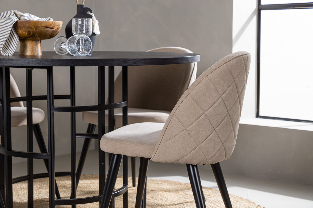 Venture Design Velvet & Copenhagen Matstolar 2-pack Beige + Runda Matbord ⌀115 Svart