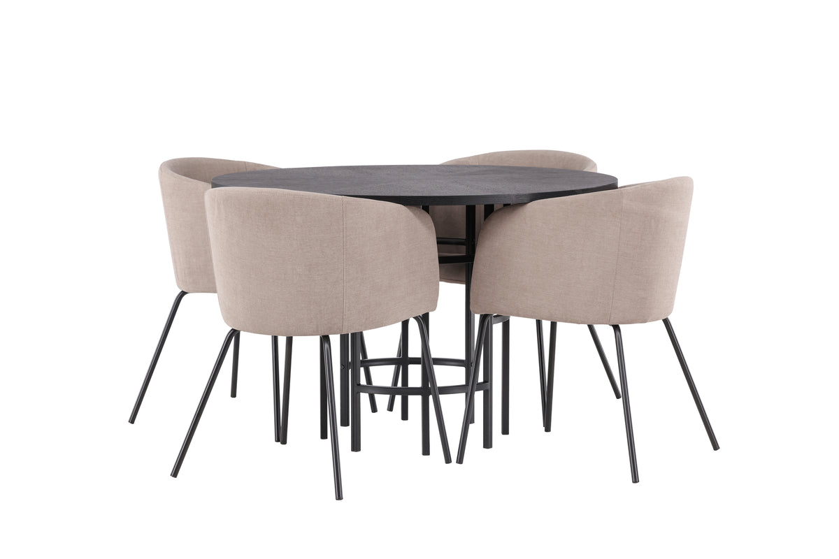 Venture Design Berit & Copenhagen Matstolar Beige + Runda Matbord ⌀115 Svart