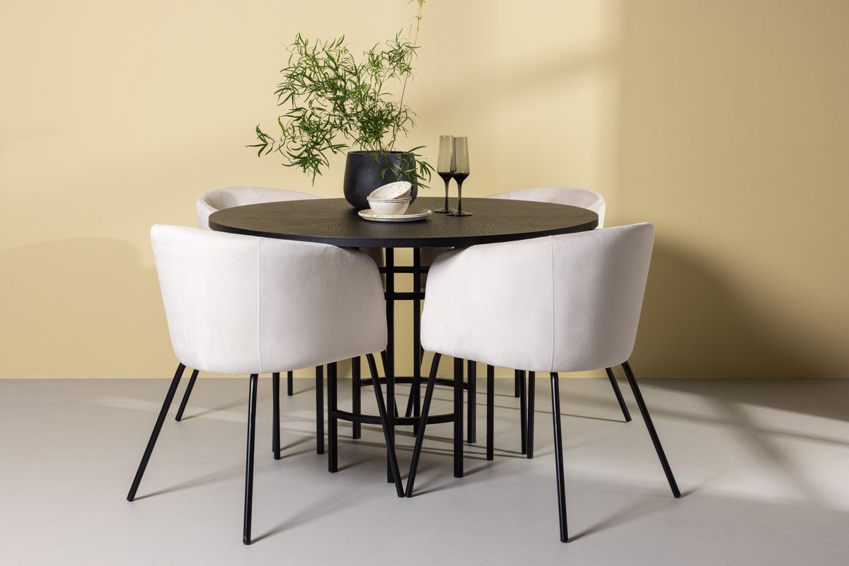 Venture Design Berit & Copenhagen Matstolar Beige + Runda Matbord ⌀115 Svart