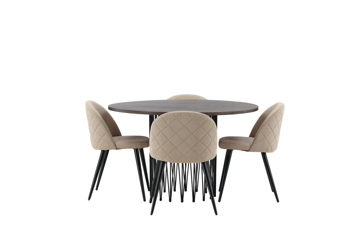 Venture Design Velvet & Stone Matstolar 2-pack Beige + Runda Matbord ⌀120 Mocka