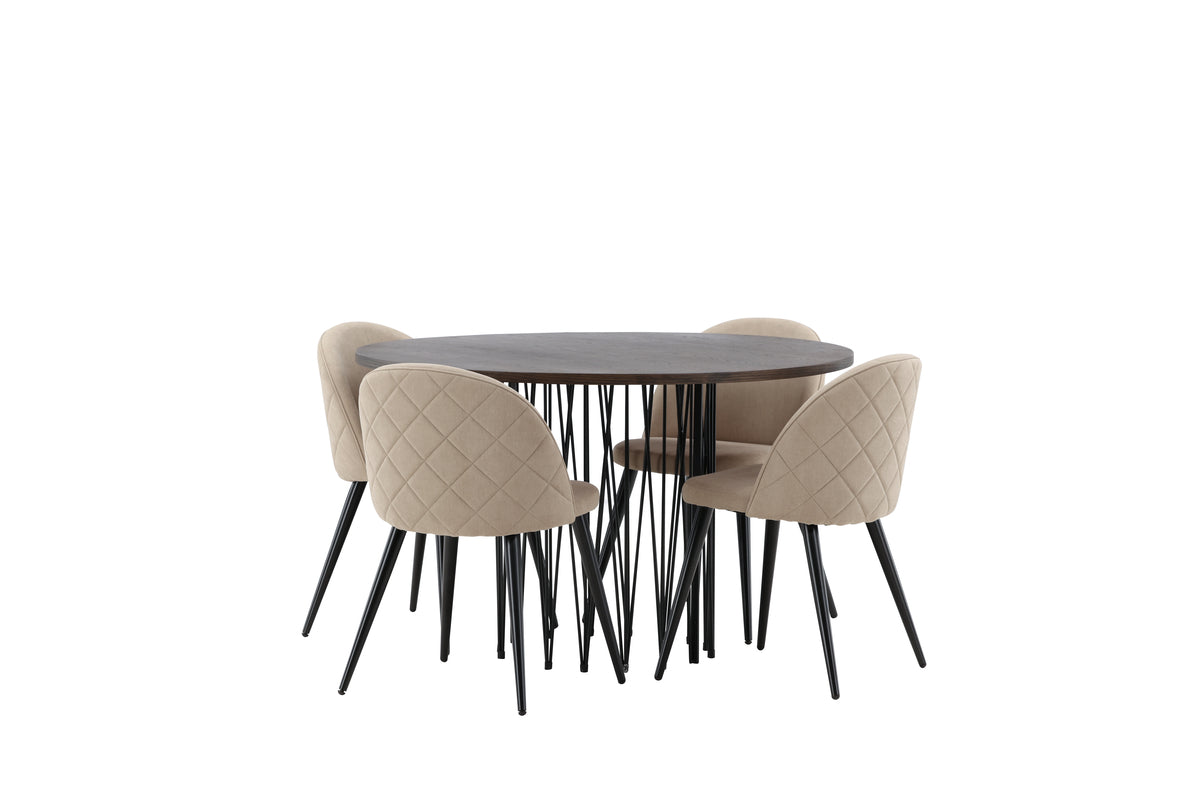 Venture Design Velvet & Stone Matstolar 2-pack Beige + Runda Matbord ⌀120 Mocka