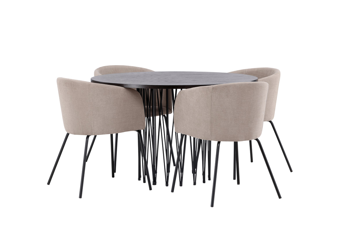 Venture Design Berit & Stone Matstolar Beige + Runda Matbord ⌀120 Mocka