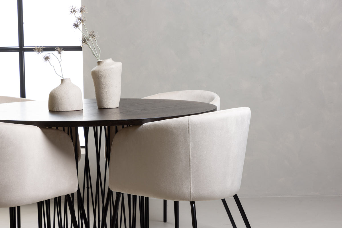 Venture Design Berit & Stone Matstolar Beige + Runda Matbord ⌀120 Mocka
