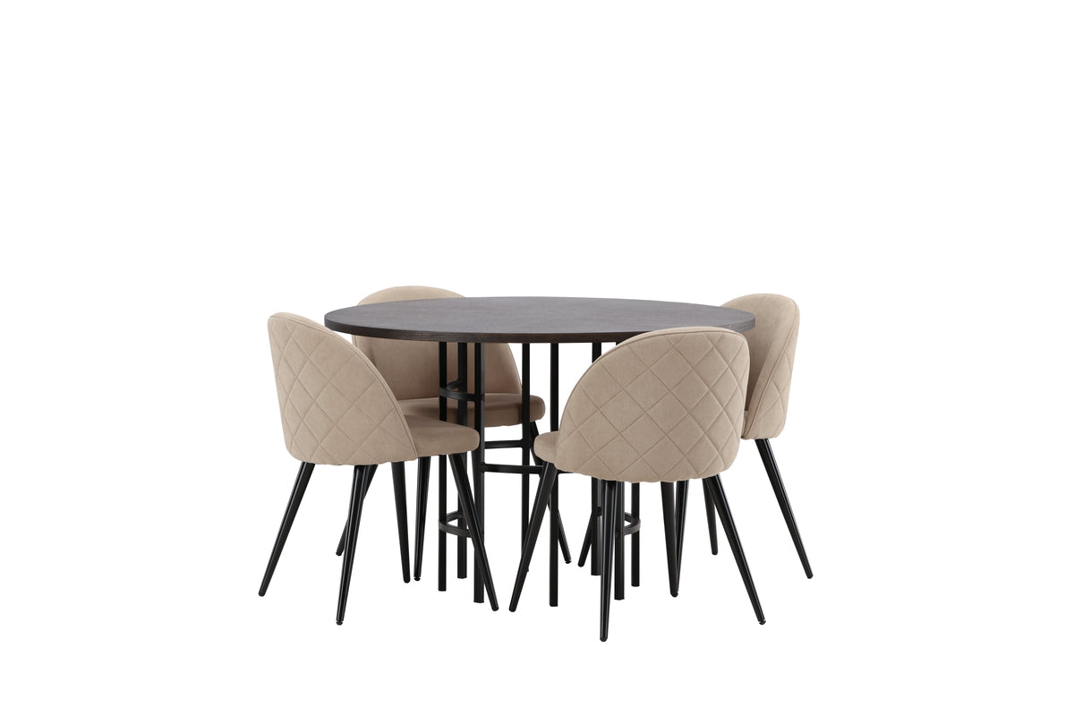 Venture Design Velvet & Copenhagen Matstolar 2-pack Beige + Runda Matbord ⌀115 Mocka