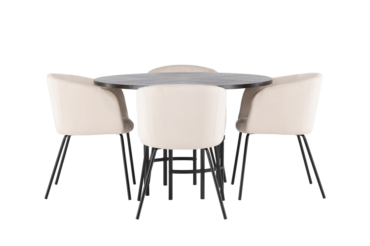 Venture Design Berit & Copenhagen Matstolar Beige + Runda Matbord ⌀115 Mocka