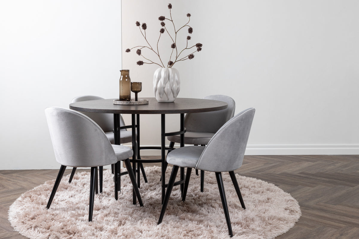 Venture Design Velvet & Copenhagen Matstolar 2-pack Grå + Runda Matbord ⌀115 Mocka