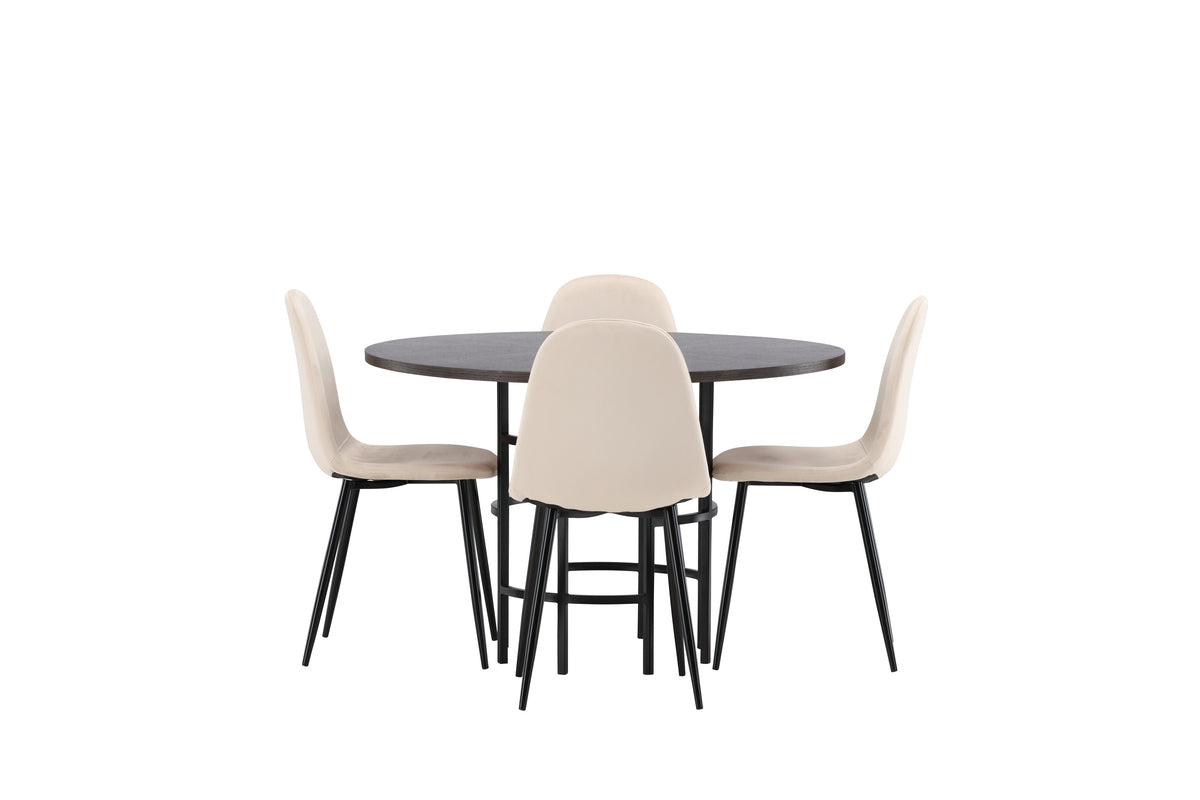 Venture Design Polar & Copenhagen Matstolar 2-pack Beige + Runda Matbord ⌀115 Mocka