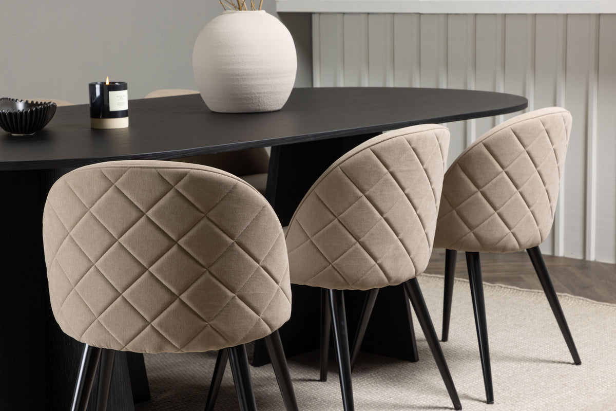 Venture Design Velvet & Bootcut Matstolar 2-pack Beige + Ovala Matbord 230 x 115 Svart