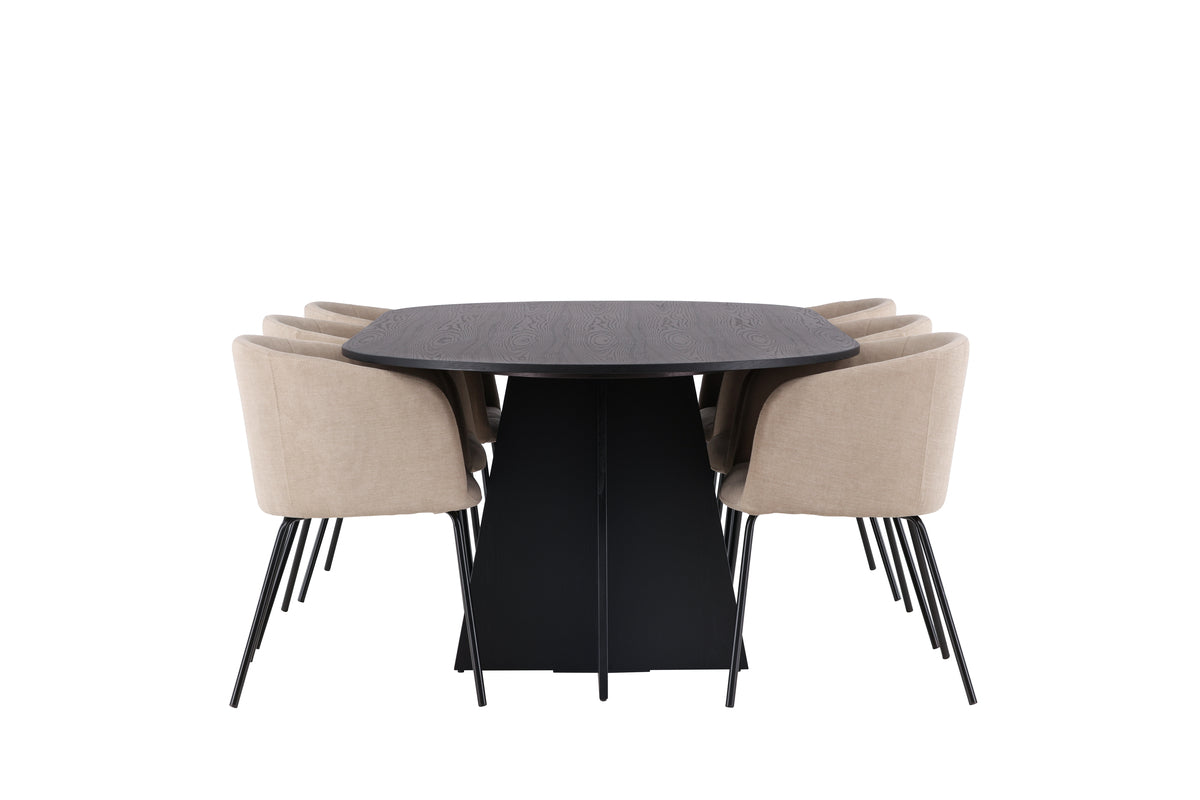 Venture Design Berit & Bootcut Matstolar Beige + Ovala Matbord 230 x 115 Svart
