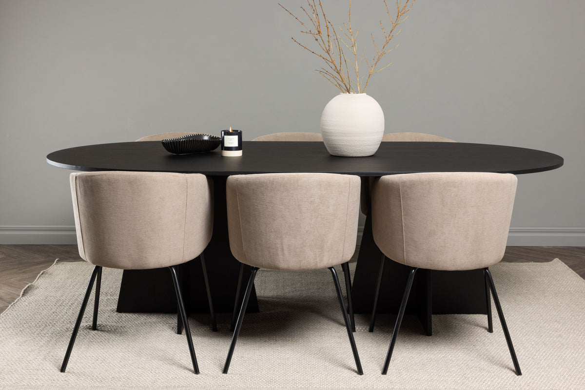 Venture Design Berit & Bootcut Matstolar Beige + Ovala Matbord 230 x 115 Svart