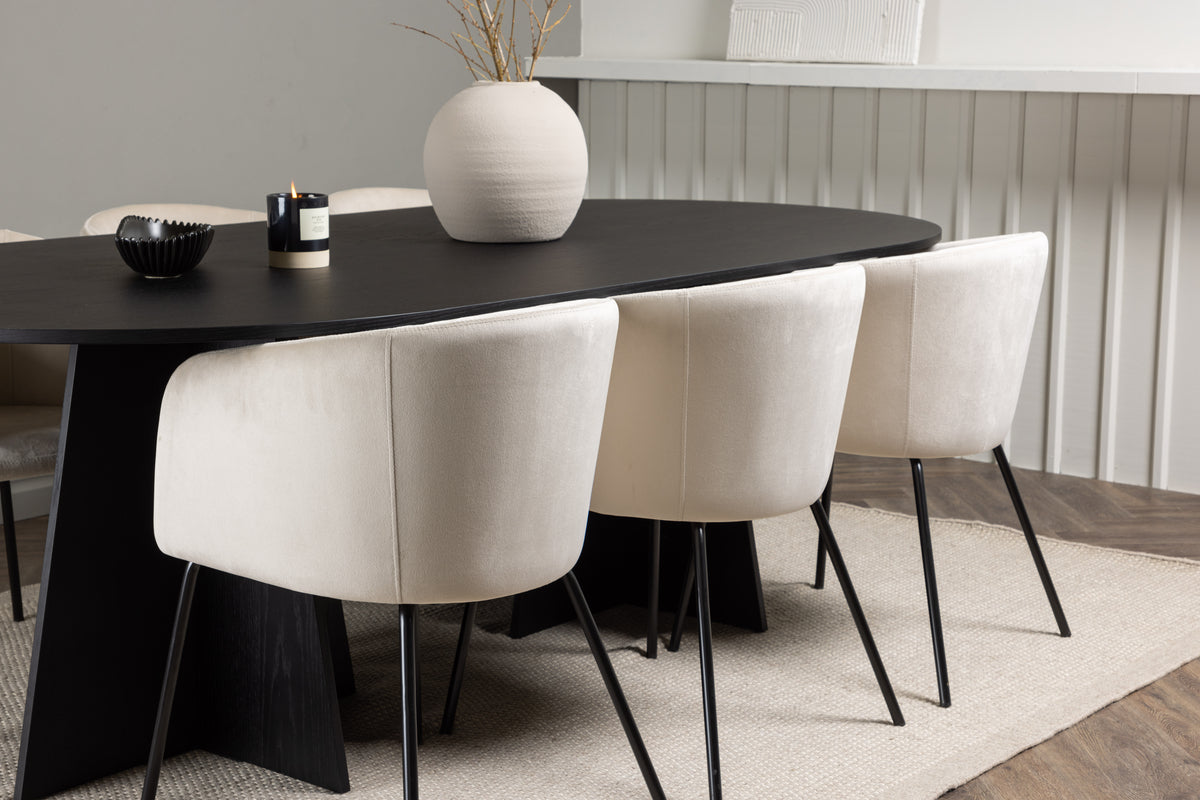Venture Design Berit & Bootcut Matstolar Beige + Ovala Matbord 230 x 115 Svart