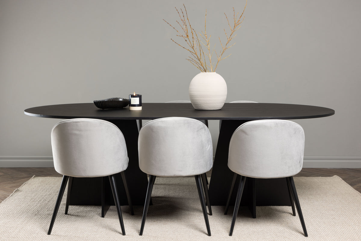 Venture Design Velvet & Bootcut Matstolar 2-pack Grå + Ovala Matbord 230 x 115 Svart