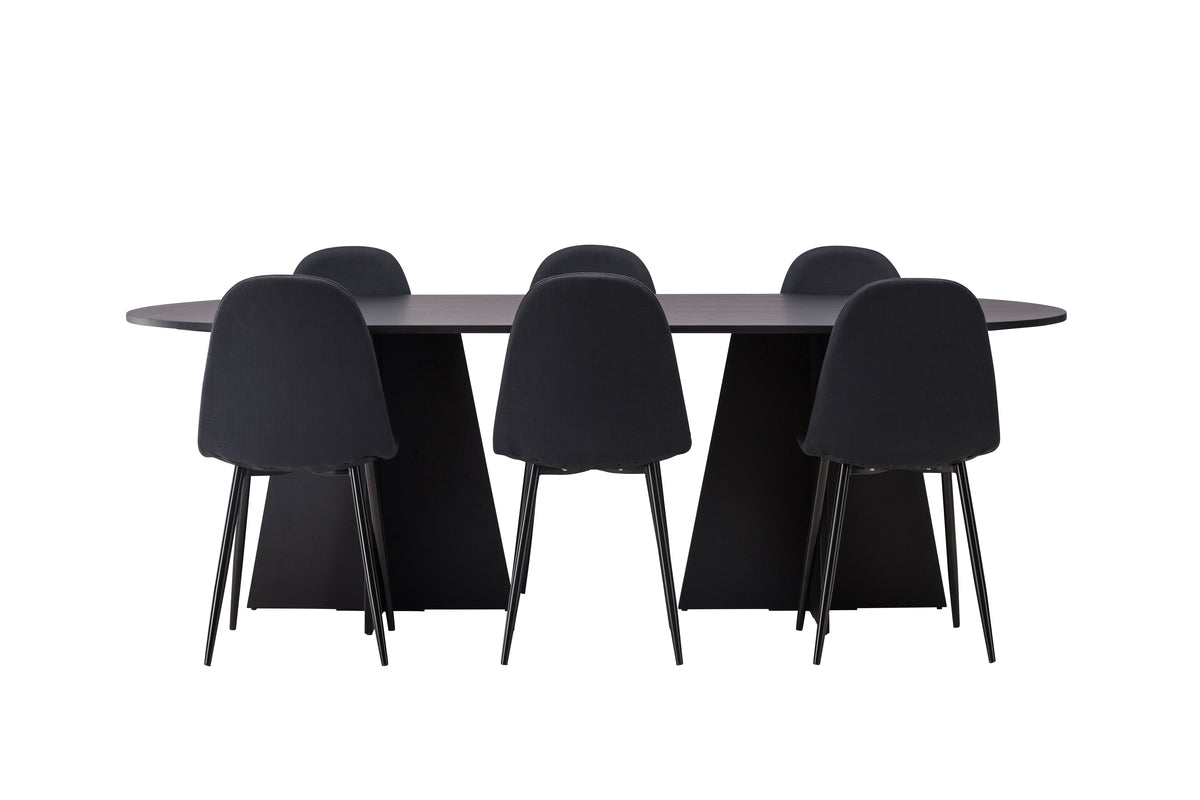 Venture Design Polar & Bootcut Matstolar 2-pack Svart + Ovala Matbord 230 x 115 Svart