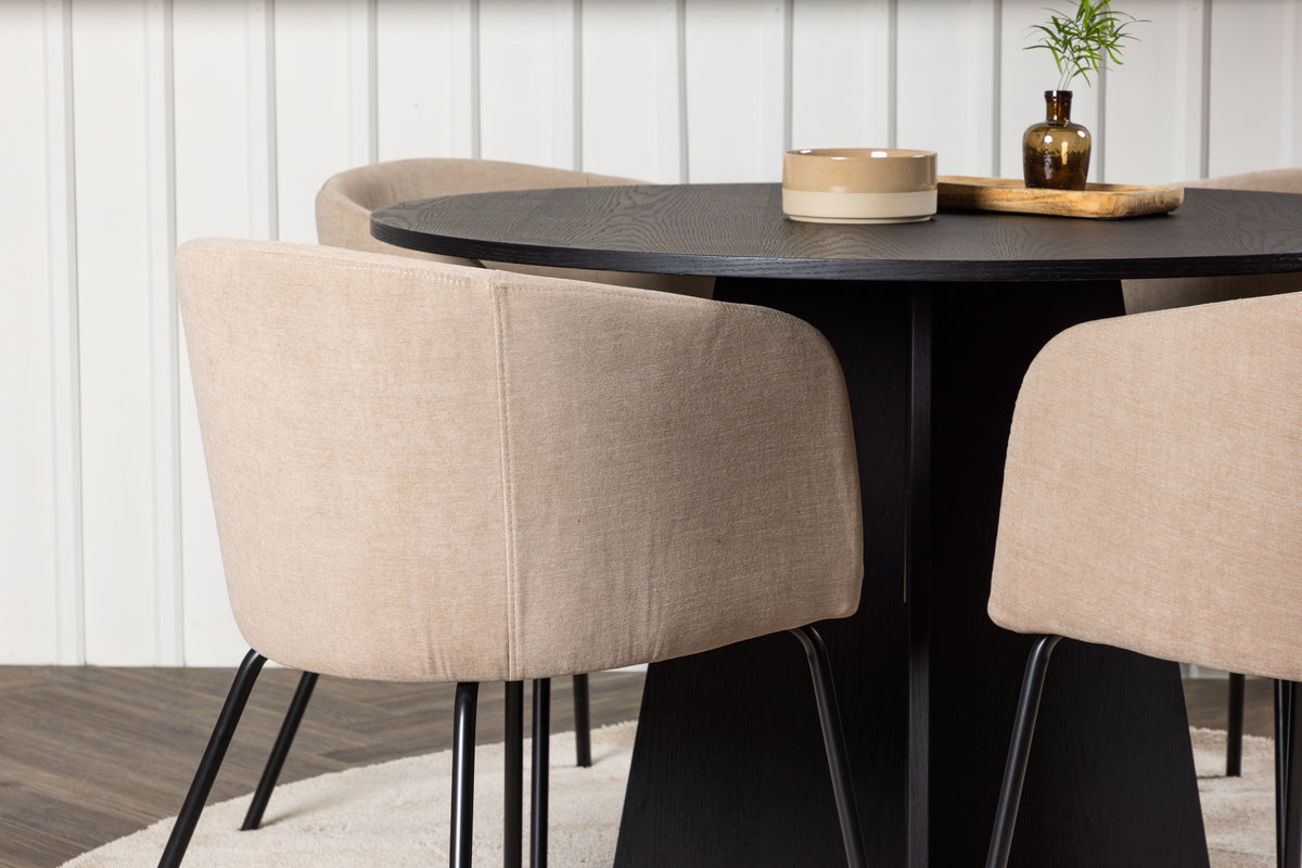 Venture Design Berit & Bootcut Matstolar Beige + Runda Matbord ⌀110 Svart
