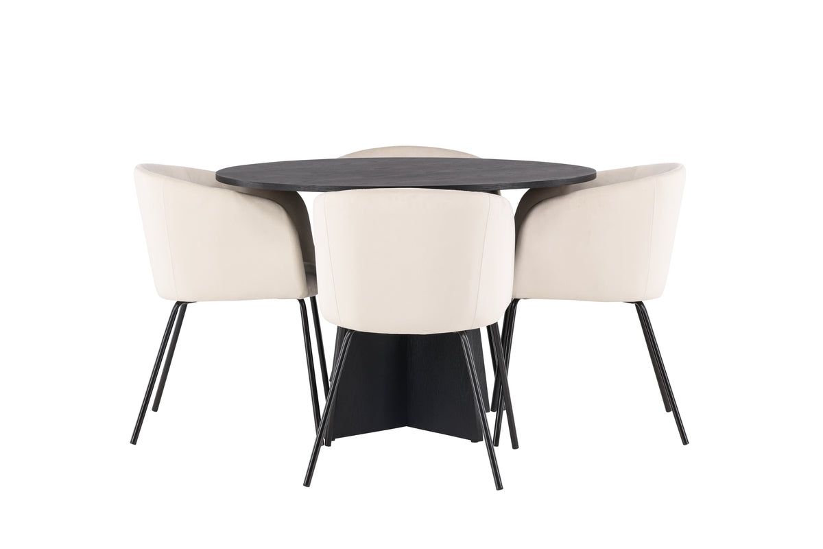 Venture Design Berit & Bootcut Matstolar Beige + Runda Matbord ⌀110 Svart