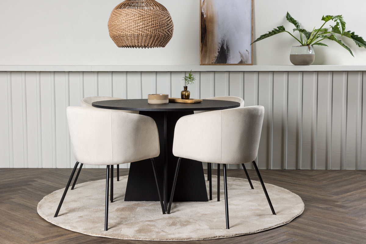 Venture Design Berit & Bootcut Matstolar Beige + Runda Matbord ⌀110 Svart