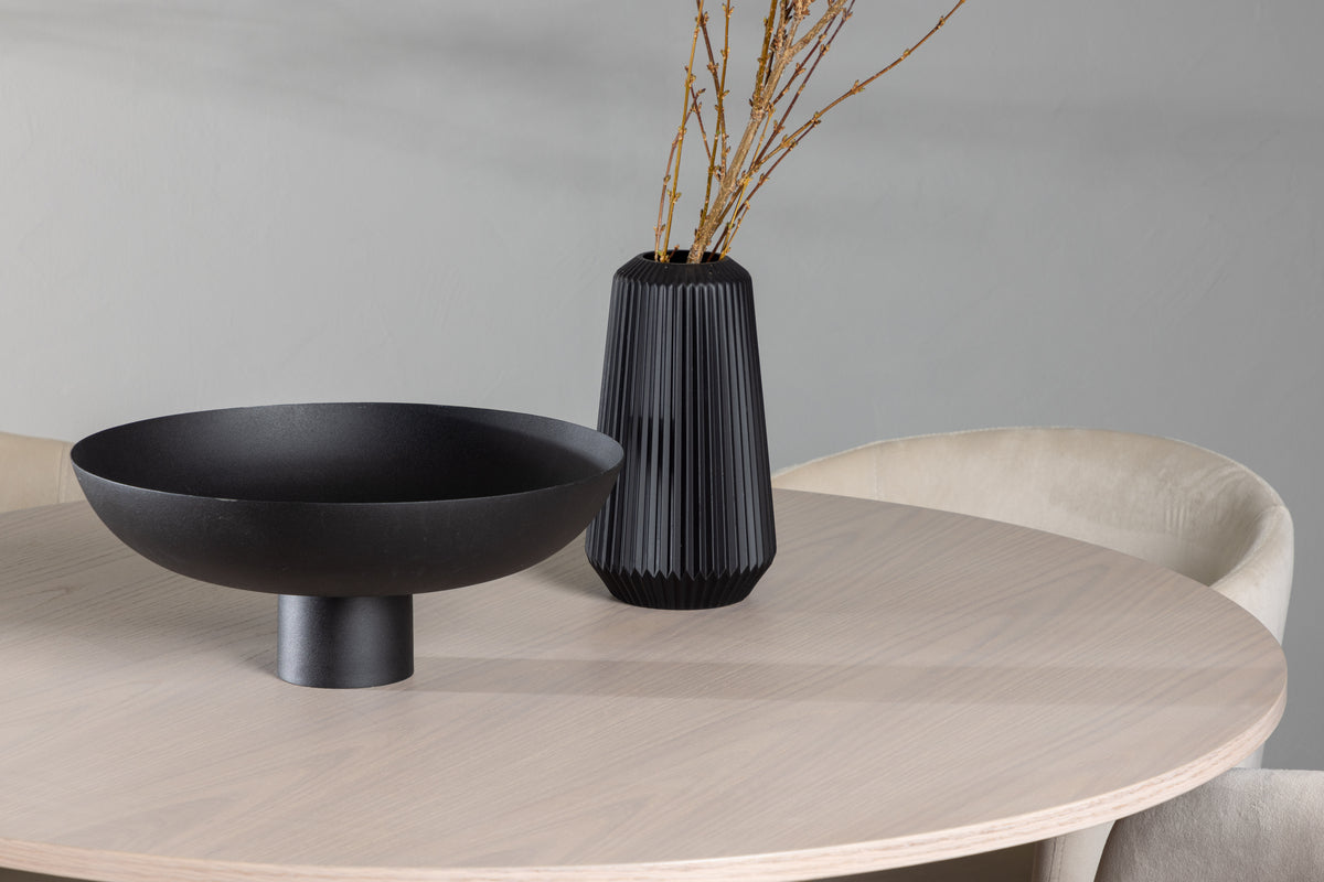 Venture Design Berit & Olivia Matstolar Beige + Runda Matbord ⌀110 Vitputsad