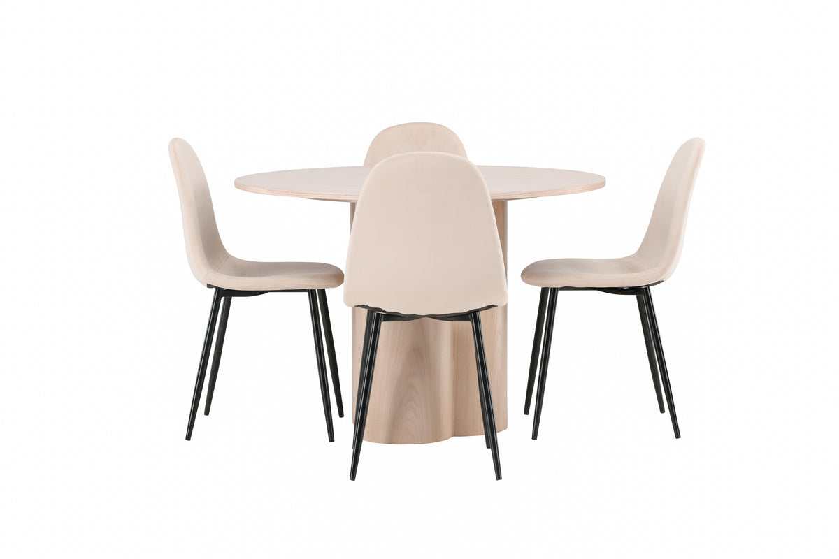 Venture Design Polar & Olivia Matstolar 2-pack Beige + Runda Matbord ⌀110 Vitputsad