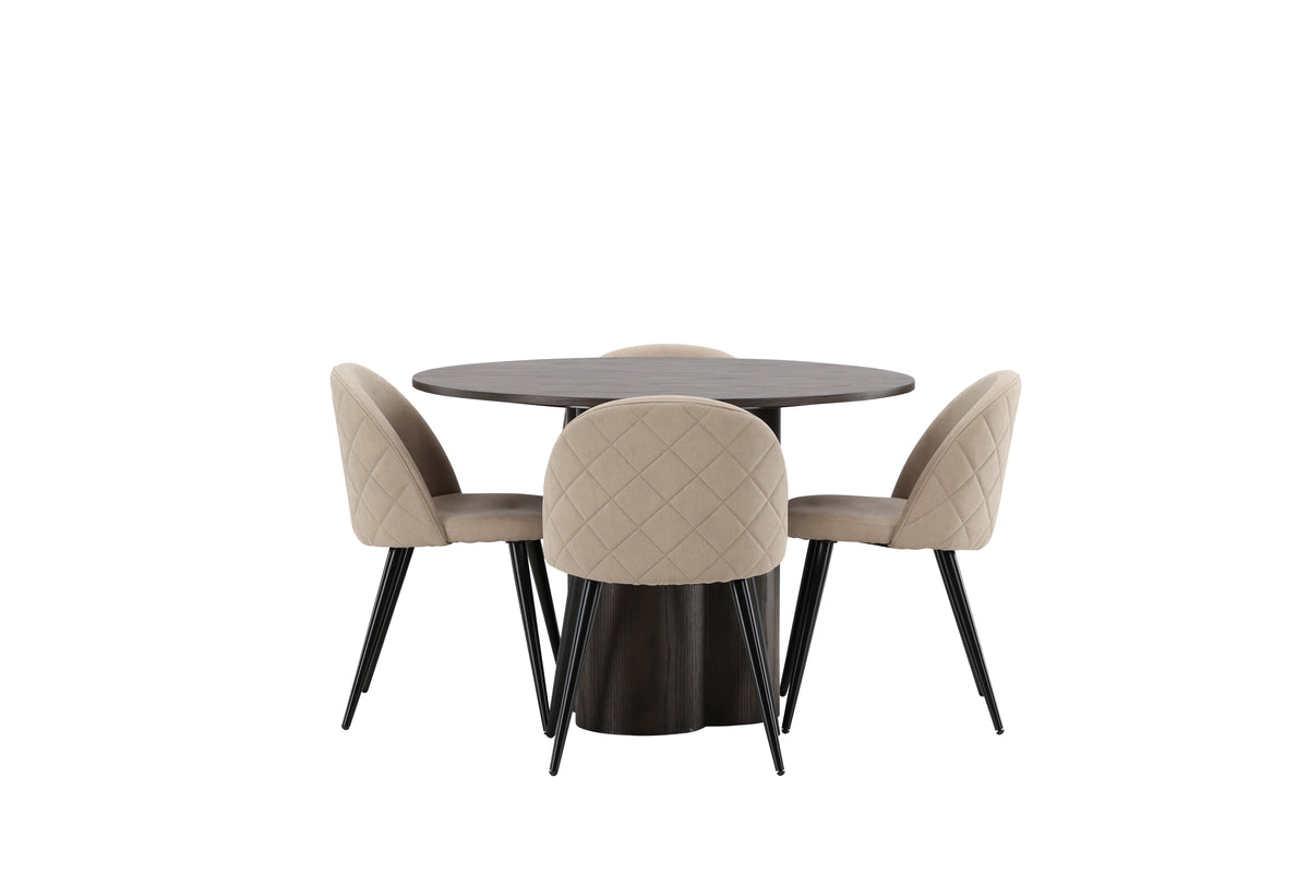 Venture Design Velvet & Olivia Matstolar 2-pack Beige + Runda Matbord ⌀110 Mocka