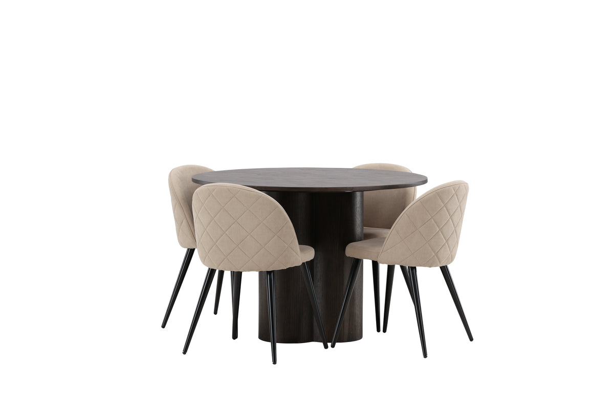 Venture Design Velvet & Olivia Matstolar 2-pack Beige + Runda Matbord ⌀110 Mocka