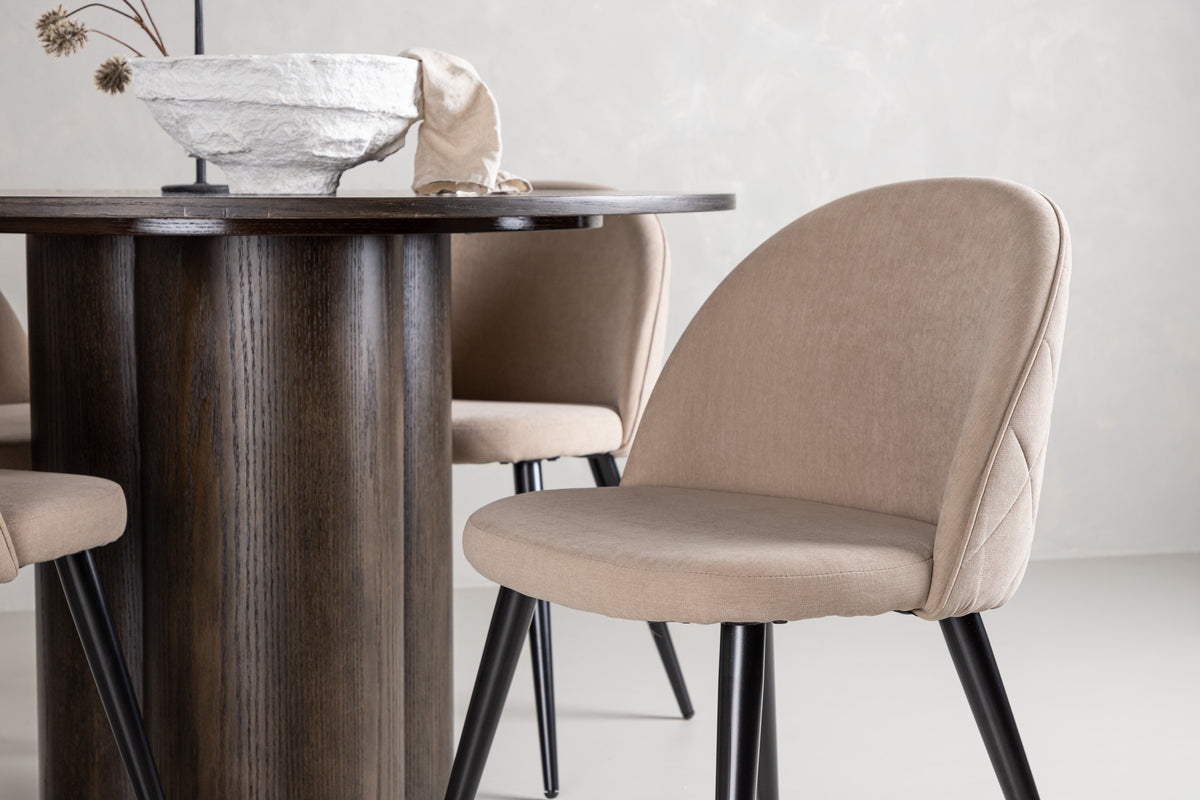 Venture Design Velvet & Olivia Matstolar 2-pack Beige + Runda Matbord ⌀110 Mocka
