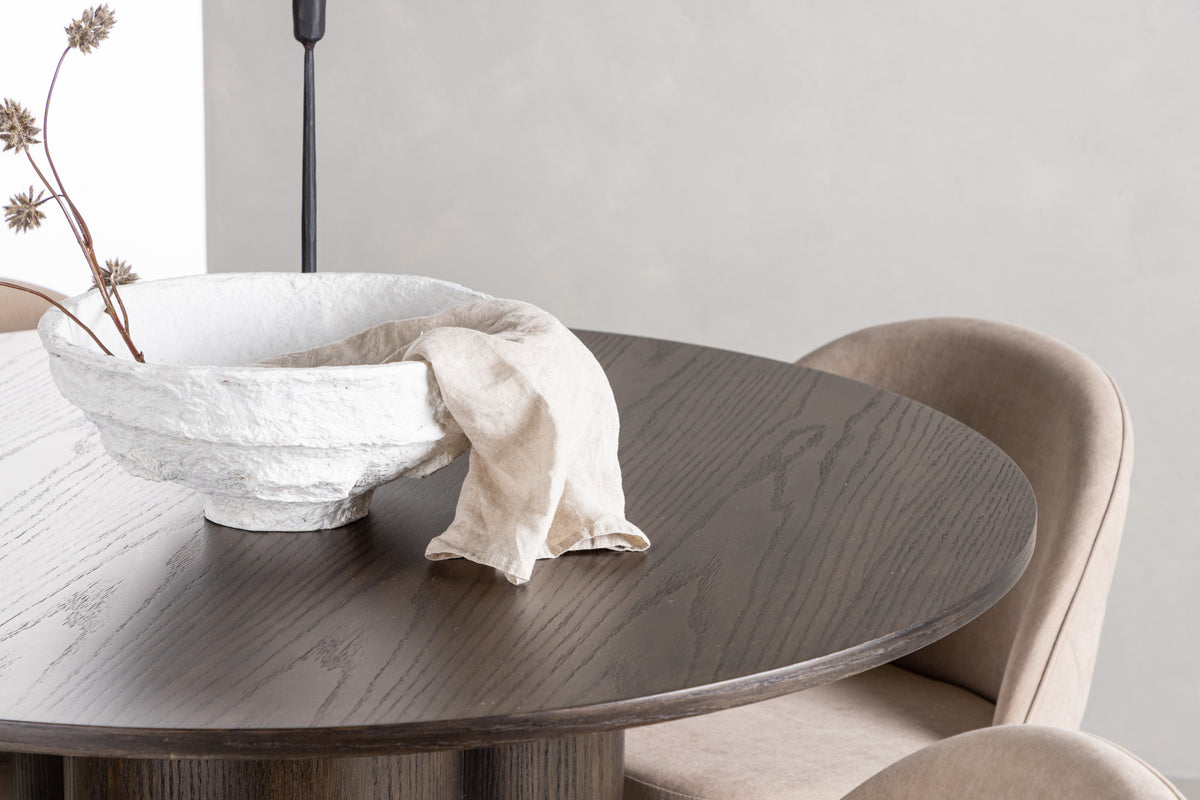 Venture Design Velvet & Olivia Matstolar 2-pack Beige + Runda Matbord ⌀110 Mocka