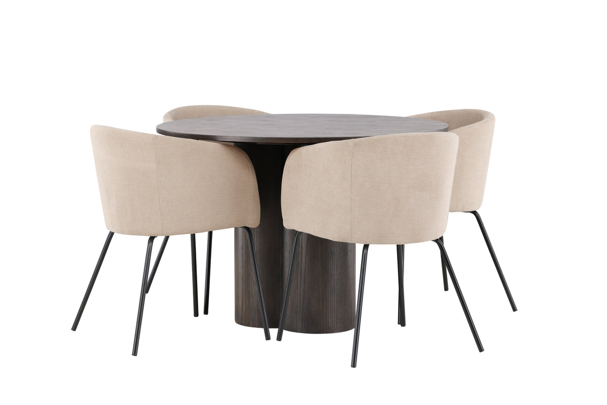 Venture Design Berit & Olivia Matstolar Beige + Runda Matbord ⌀110 Mocka