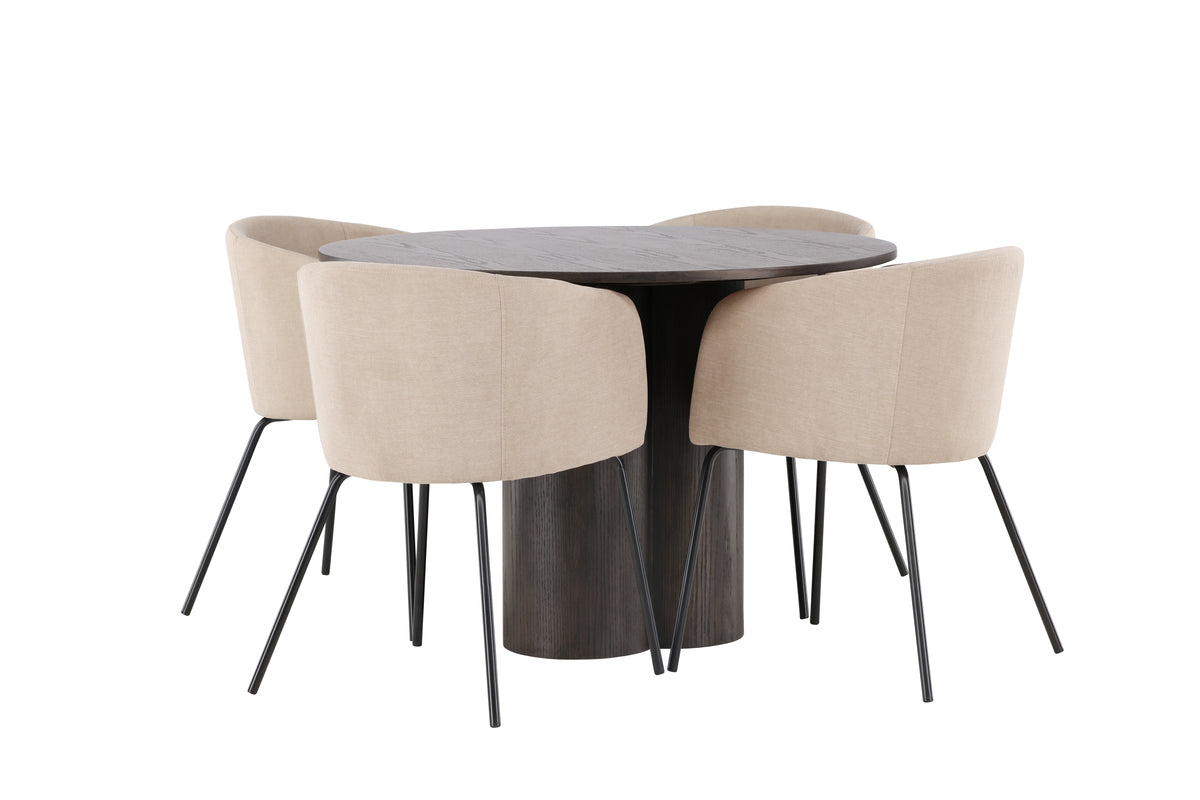 Venture Design Berit & Olivia Matstolar Beige + Runda Matbord ⌀110 Mocka