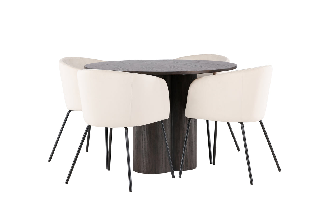 Venture Design Berit & Olivia Matstolar Beige + Runda Matbord ⌀110 Mocka