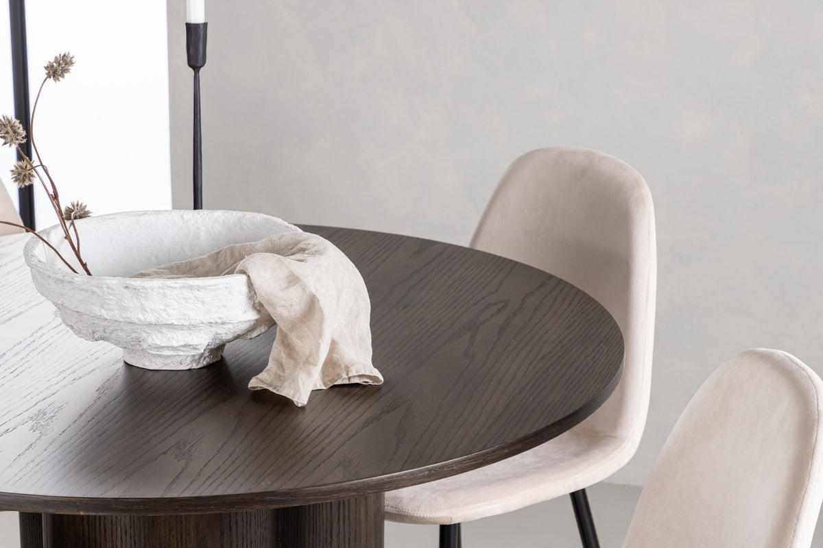 Venture Design Polar & Olivia Matstolar 2-pack Beige + Runda Matbord ⌀110 Mocka