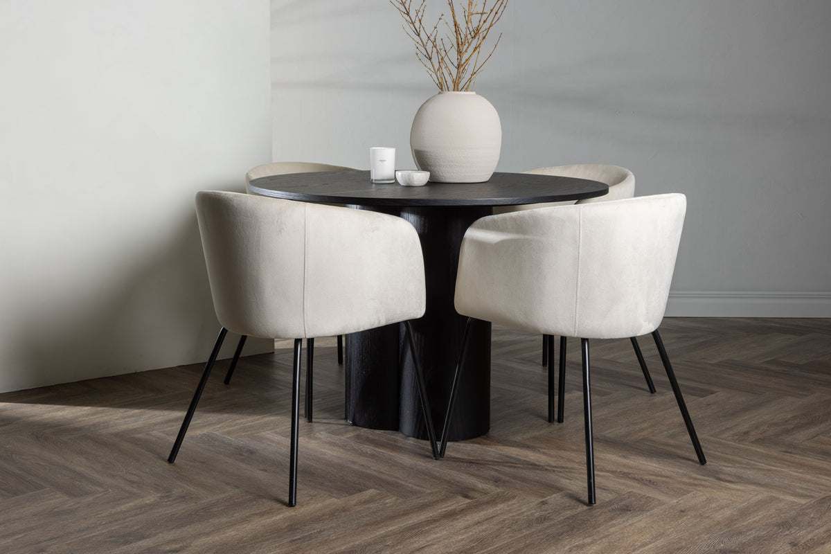 Venture Design Berit & Olivia Matstolar Beige + Runda Matbord ⌀110 Svart