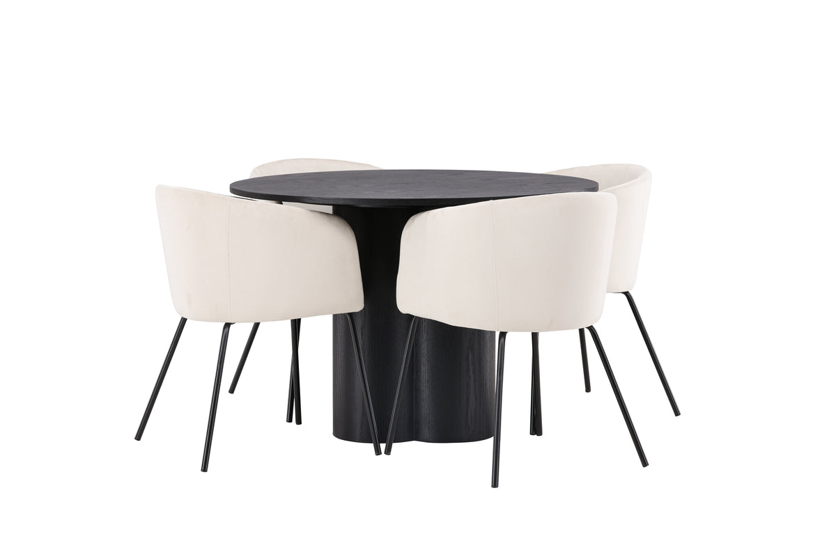 Venture Design Berit & Olivia Matstolar Beige + Runda Matbord ⌀110 Svart
