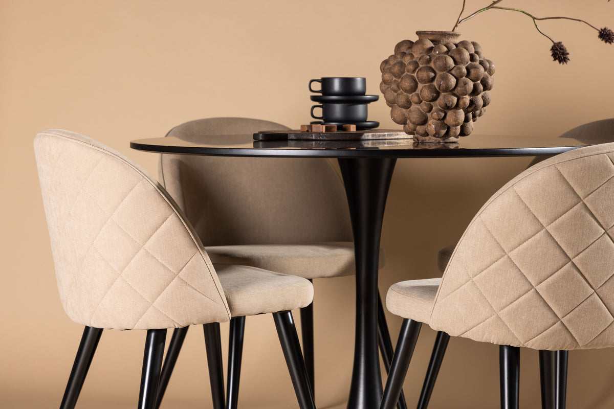 Venture Design Velvet & Glade Matstolar 2-pack Beige + Runda Matbord ⌀100 Svart