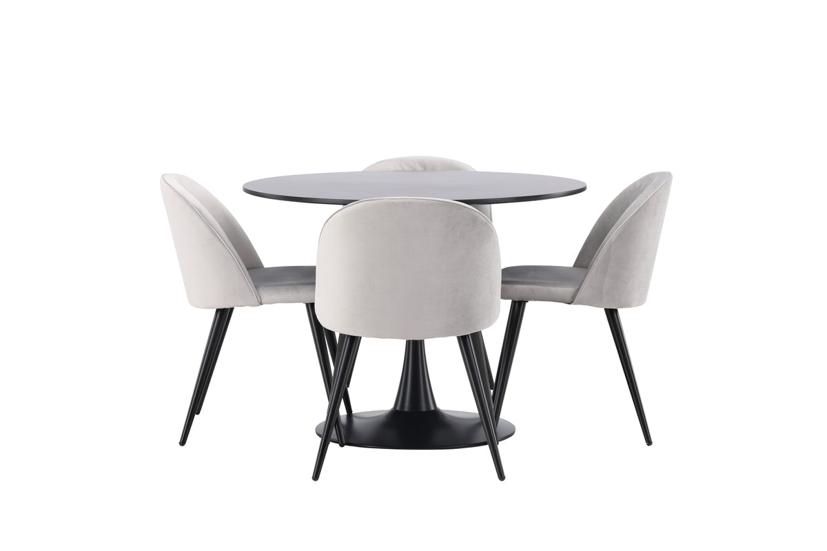 Venture Design Velvet & Glade Matstolar 2-pack Grå + Runda Matbord ⌀100 Svart