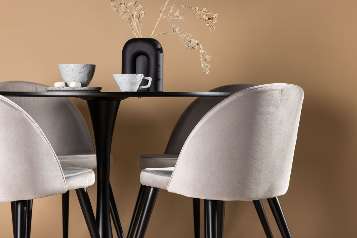 Venture Design Velvet & Glade Matstolar 2-pack Grå + Runda Matbord ⌀100 Svart