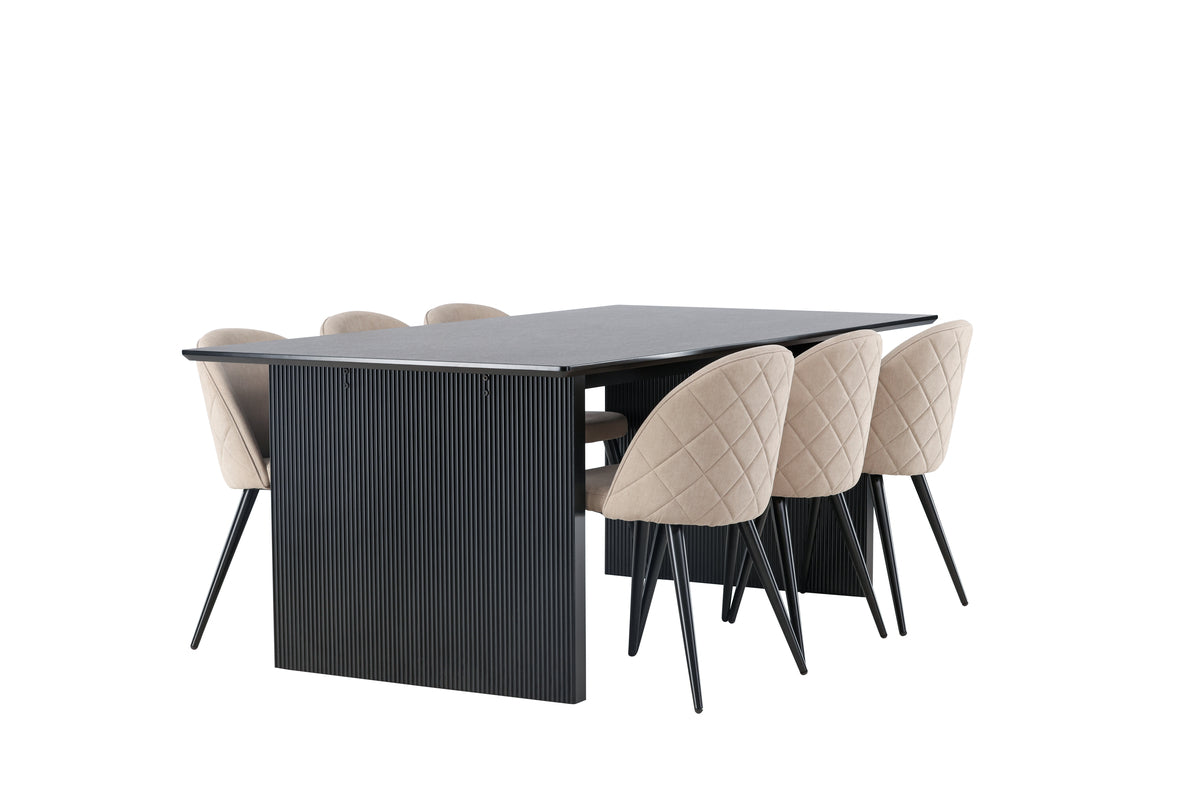Venture Design Velvet & Vail Matstolar 2-pack Beige + Rektangulära Matbord 200 x 100 Svart