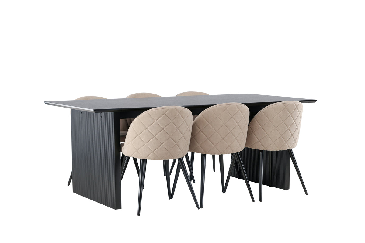 Venture Design Velvet & Vail Matstolar 2-pack Beige + Rektangulära Matbord 200 x 100 Svart