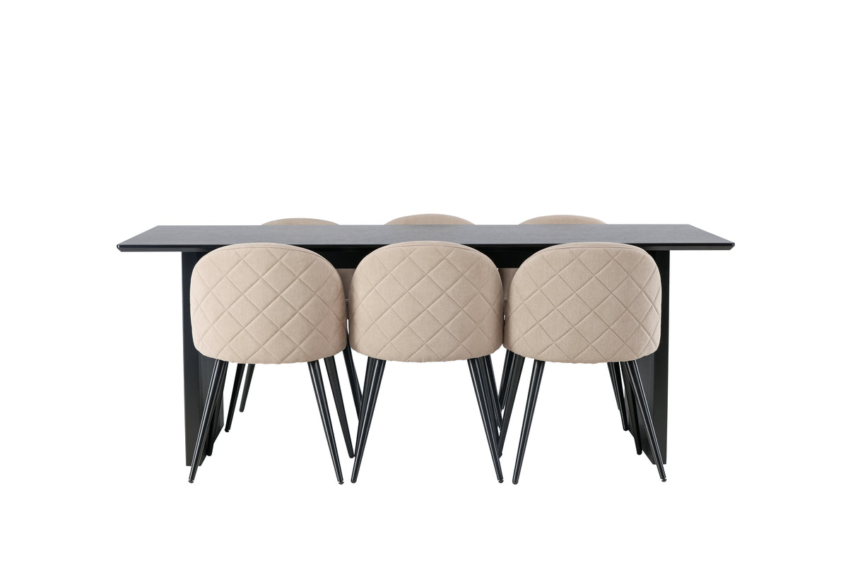 Venture Design Velvet & Vail Matstolar 2-pack Beige + Rektangulära Matbord 200 x 100 Svart