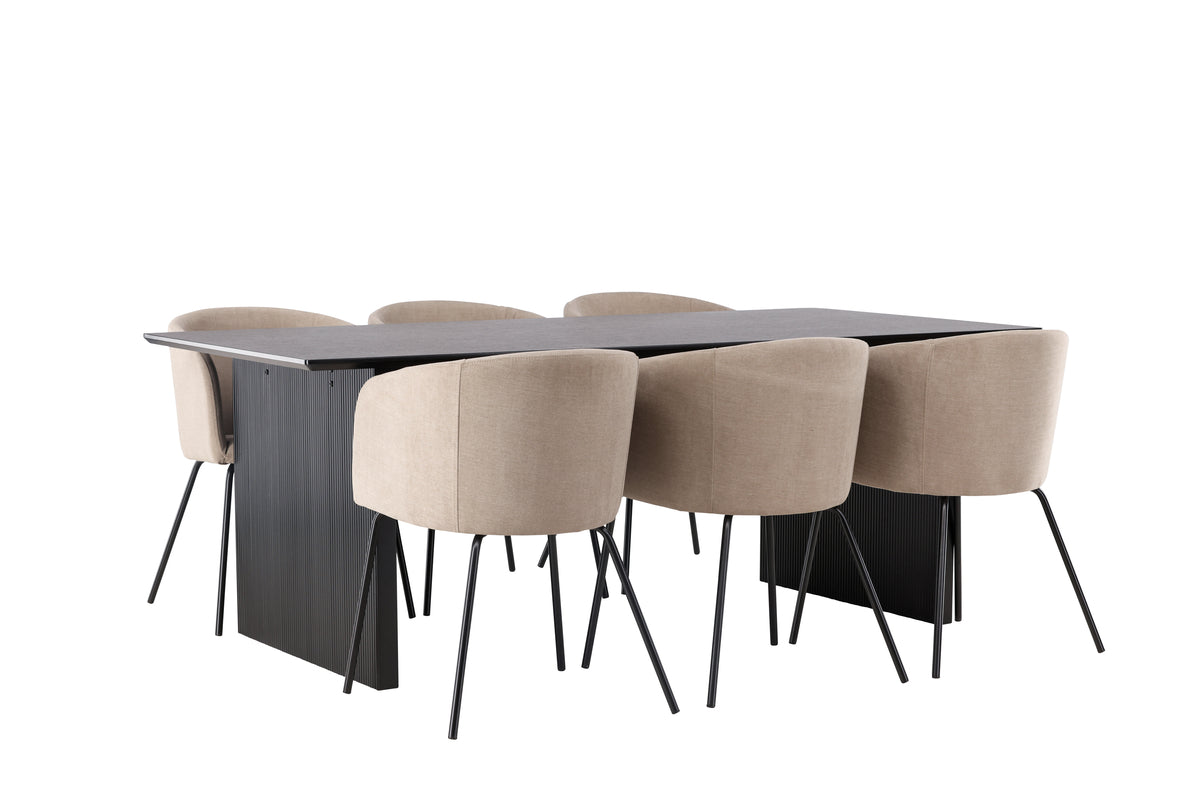 Venture Design Berit & Vail Matstolar Beige + Rektangulära Matbord 200 x 100 Svart