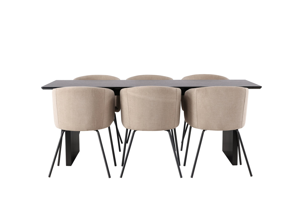 Venture Design Berit & Vail Matstolar Beige + Rektangulära Matbord 200 x 100 Svart