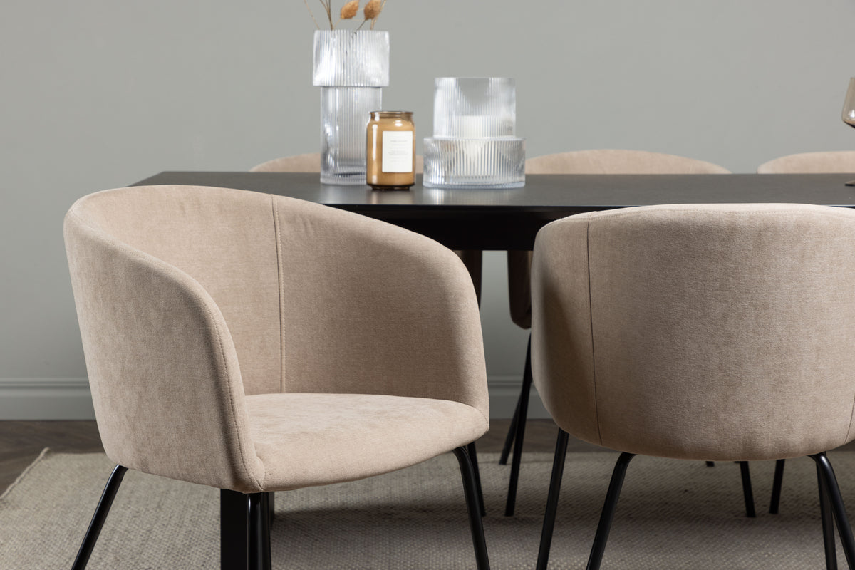 Venture Design Berit & Vail Matstolar Beige + Rektangulära Matbord 200 x 100 Svart