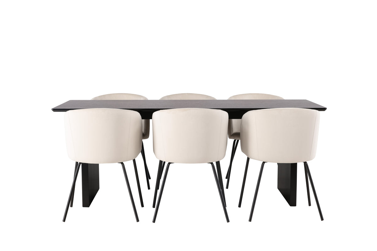 Venture Design Berit & Vail Matstolar Beige + Rektangulära Matbord 200 x 100 Svart