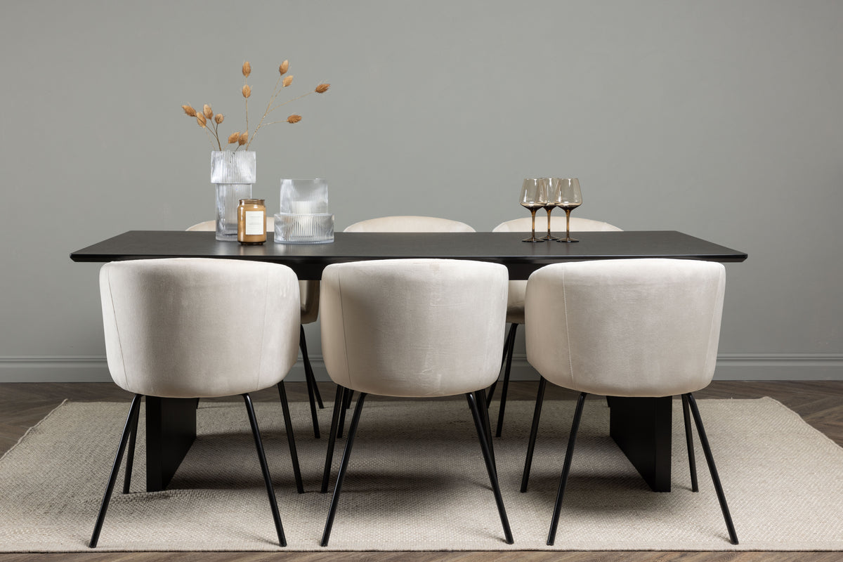 Venture Design Berit & Vail Matstolar Beige + Rektangulära Matbord 200 x 100 Svart