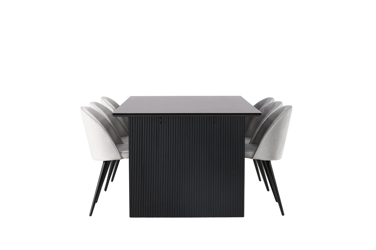 Venture Design Velvet & Vail Matstolar 2-pack Grå + Rektangulära Matbord 200 x 100 Svart