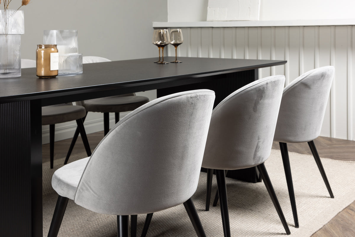 Venture Design Velvet & Vail Matstolar 2-pack Grå + Rektangulära Matbord 200 x 100 Svart