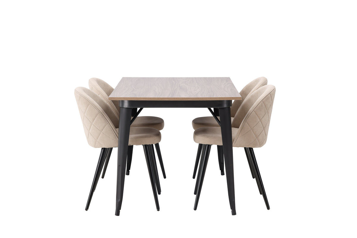 Venture Design Velvet & Tempe Matstolar 2-pack Beige + Rektangulära Matbord 140 x 80 Valnöt