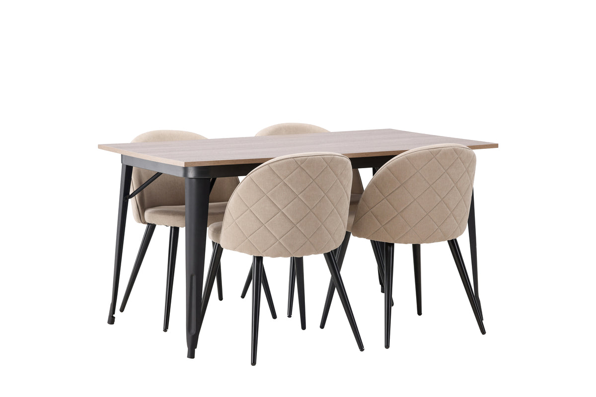 Venture Design Velvet & Tempe Matstolar 2-pack Beige + Rektangulära Matbord 140 x 80 Valnöt