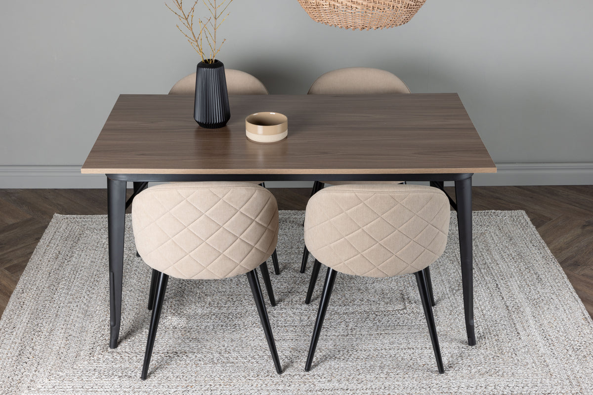 Venture Design Velvet & Tempe Matstolar 2-pack Beige + Rektangulära Matbord 140 x 80 Valnöt